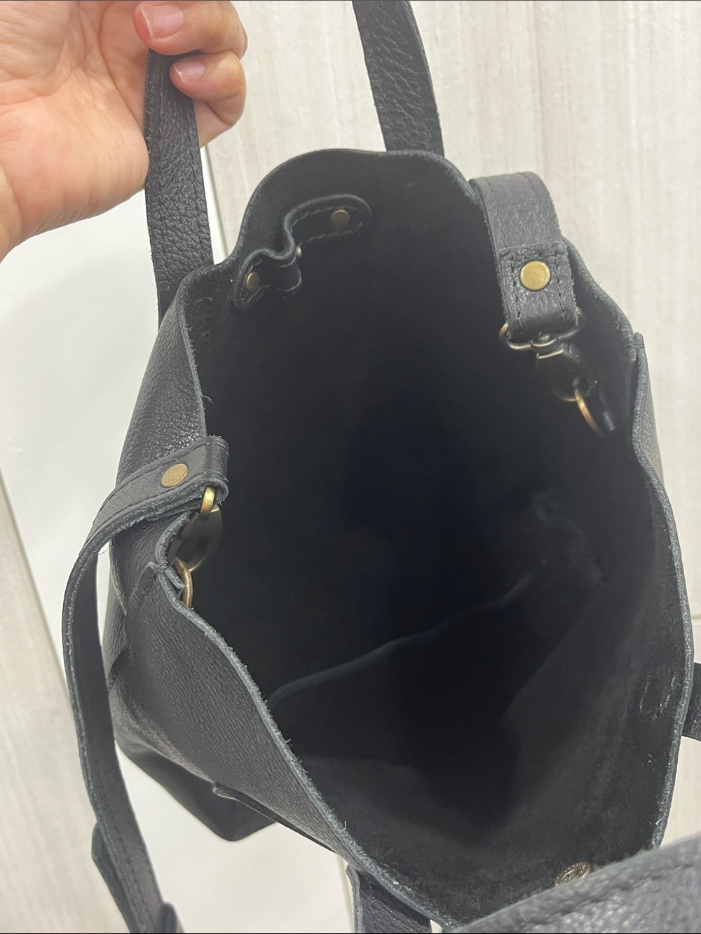 Portland Leather Black Pebbled Leather Mini Tote - Picture 5 of 13